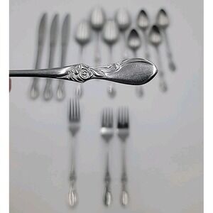 15pc EPS 14 Epic Silver Textured Floral Stainless Steel Flatware EPS14